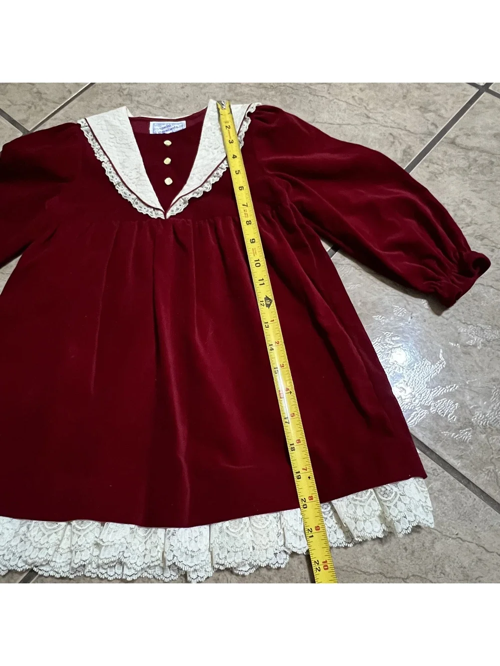 Vintage Special Ingredients Velvet Ruffle Lace Trim Red Cotton Dress 3T Holiday